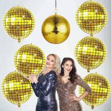 6pcs 22 Inch Colorful/Gold/Silver Disco Ball Balloons, 22 Inch 4D Round Foil Balloons For Birthday, Wedding, Graduation, Disco Dance Theme Party Decorations 70s 80s 90s