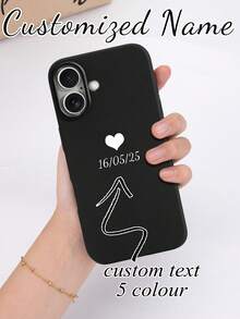 1pc Customized Date & Heart Pattern Shockproof Phone Case Compatible With IPhone 16 Pro Max/16 Pro/16 Plus, IPhone 17 Pro Max/17 Pro/17 Air - Black - View 1