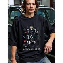 Funny T-Shirts, High Quality T-Shirts For Men, Team Night Shift: Nurse's Humorous T-Shirts For Night Shift Workers, Black Crewneck, Clothes Men As Present - 黑色 - 查看 1