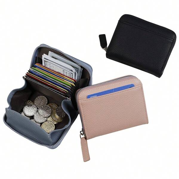 1pc Japanese Style Compact Coin Purse, Minimalist Fashion Large Capacity Women Wallet, Lichee Texture Zipper Accordion Card Holder, Suitable For Girls, Ladies, Office Workers And White Collars, Great For Work, Business Trip, Commute, Outing, Travel