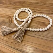 1pc Wood Bead Garland With Tassels, Home Decor, Natural Wooden Bead Garland, Perfect For Primitives, Room Decor, Country,Vintage Art, Home And Outdoor Decorations,Farmhouse Style Decor, It's A Nice Add To Decorate A Coffee Table