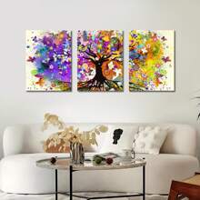3 piezas Cuadros de arte de pared con lienzo del Árbol de la Vida de colores, pintura abstracta del árbol púrpura, pósteres decorativos para sala de estar, dormitorio, decoración del hogar, con o sin marco