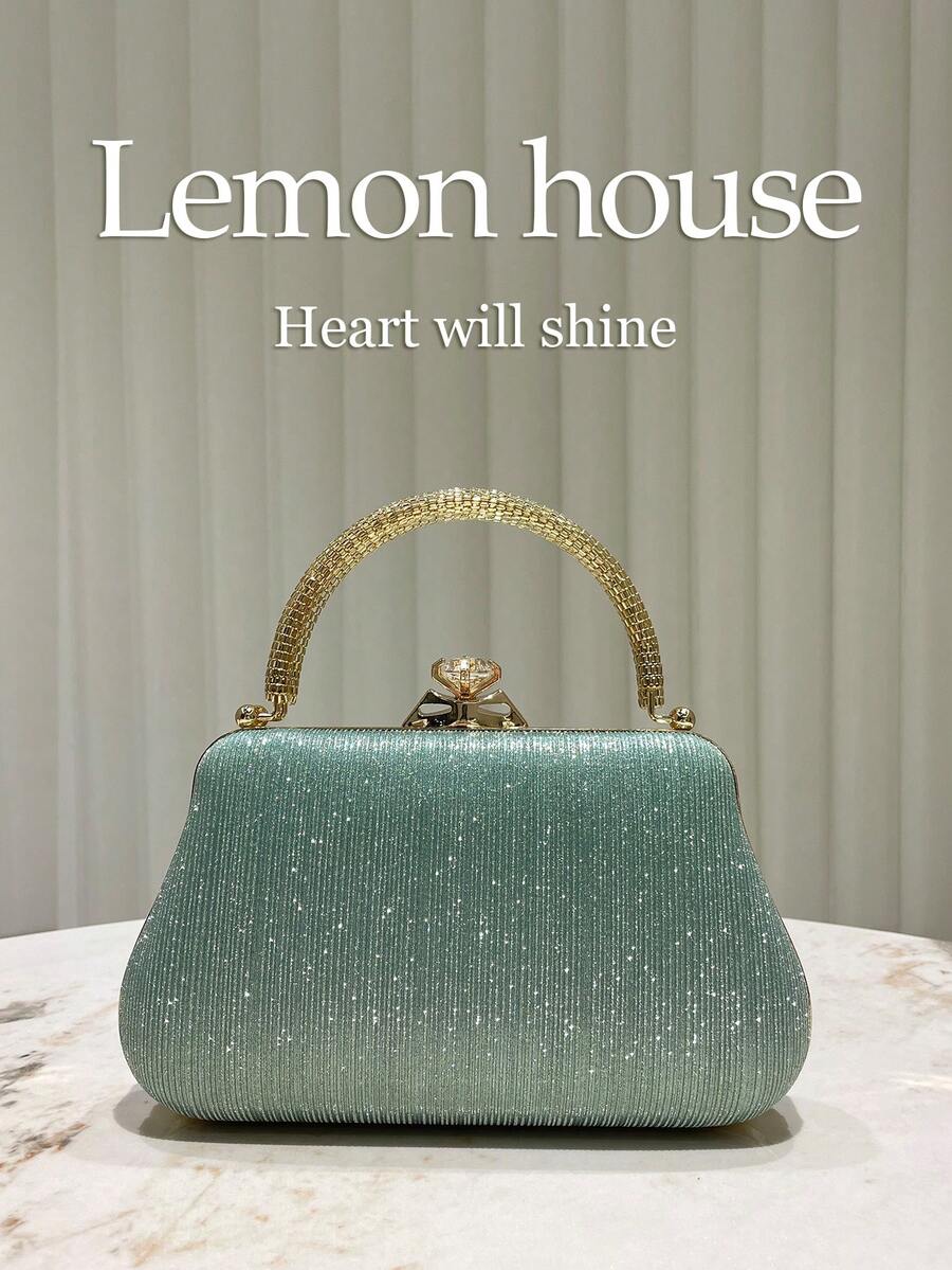 1pc Mint Green Glitter Elegant Handbag, Fashionable Clutch Purse Suitable For Evening Party, Wedding, Cocktail, Ideal Gift For Women - Mint Green - View 1