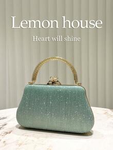 1pc Mint Green Glitter Elegant Handbag, Fashionable Clutch Purse Suitable For Evening Party, Wedding, Cocktail, Ideal Gift For Women - Mint Green - View 4