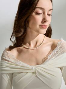 1pc Elegant Faux Pearl Beaded Necklace For Women For Gift