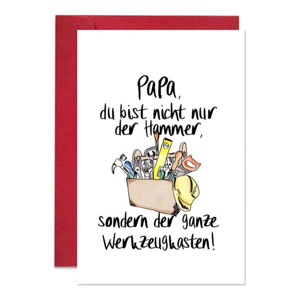 1 Stück Lustige deutsche Vatertags-Karte mit Umschlag - Vater, du bist nicht nur der Hammer, sondern die ganze Werkzeugkiste, humorvolle DIY-thematische Grußkarte für Vater, Stiefvater, Adoptivvater des Sohns