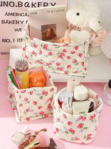 1 件/套 可爱黄色草莓印花绗缝女孩化妆品收纳篮护肤品收纳篮袋女士化妆收纳化妆品收纳盒化妆品刷子收纳多功能收纳化妆品、口红、刷子、护肤品、手机、耳机、玩具、书籍、小物件家居装饰卧室装饰客厅装饰浴室装饰生日礼物乔迁礼物周年纪念礼物伴娘礼物母亲礼物送给朋友的礼物教师礼物