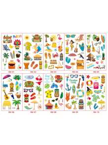 10 Peças Adesivos de Tatuagem Temporária Havaiana À Prova d'Água, Adequados para Decoração de Festa de Praia no Verão