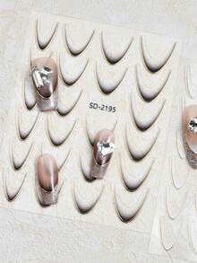 1 片新款渐变法式贴纸，简约线条自粘美甲装饰贴纸，经典复古红色可穿戴美甲装饰贴纸，DIY 可爱美甲贴片 - 彩色 - 查看 2