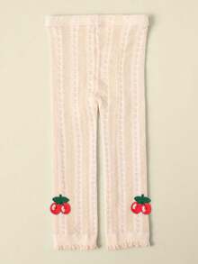 3pcs Girls 3D Cherry Decor Solid Color Breathable Cropped Leggings, Suitable For Daily Wear All Season - Multicolor - View 4