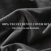 DIvellow Velvet Duvet Cover Queen Set Sage Green Comforter Cover 3Pcs Ultra Soft Cover Breathable Solid Luxury Flannel Velour Duvet Cover Zipper Closure Corner Tie - Charcoal Gray - 查看 4