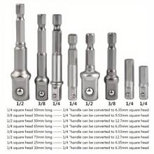 8pcs/Set Electric Socket Wrench Adapter With Beads, Square Head 1/2 1/4 3/8 Hex Handle Socket AD Connecting Rod