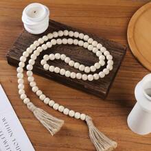 1pc Wood Bead Garland With Tassels, Home Decor, Natural Wooden Bead Garland, Perfect For Primitives, Room Decor, Country,Vintage Art, Home And Outdoor Decorations,Farmhouse Style Decor, It's A Nice Add To Decorate A Coffee Table