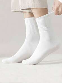 1/12 双黑白条纹透气吸湿排汗防臭女士中筒袜，百搭百搭 - 彩色 - 查看 6