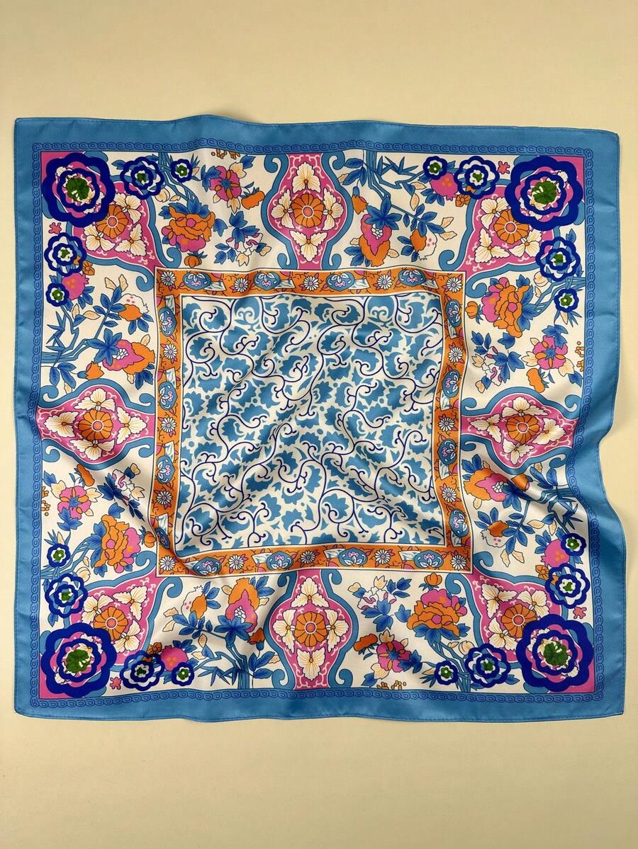 1 件女士佩斯利花纹印花方形围巾优雅围巾头巾女士缎面头巾发饰