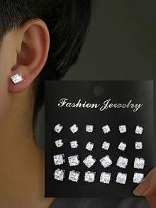 72pcs Geometric Round Star Square Cubic Zirconia Shiny Stud Earrings, Simple Punk Hip Hop Style, Big Set, Suitable For Party, Festival, Date, Gift And Daily Wear - Multicolor - View 3