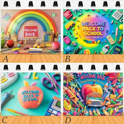 1 pezzo Striscione decorativo per lo sfondo di un evento di benvenuto al campus, con design a matite colorate, mela, arcobaleno, adatto per biblioteca, campus all'aperto, decorazione sfondo fotografia, vinile