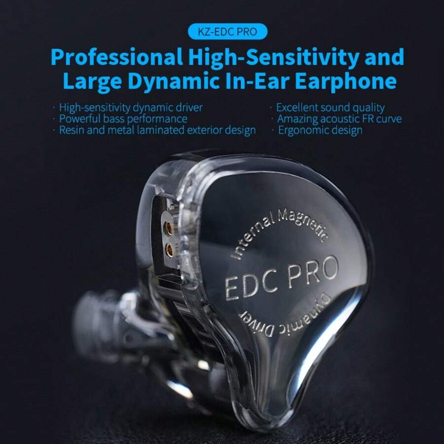 KZ EDC Pro 入耳式监听耳机，HiFi 立体声，舞台/录音室 IEM 有线降噪耳机，适合音乐家、音响发烧友（黑色/无麦克风） - No Mic - 查看 1