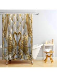 1pc/4pcs Golden Swan Design Bathroom Set, Printed Multi-Functional Decorative Shower Curtain With 12 Hooks, Bathroom Anti-Slip Mat, U-Shape Floor Mat And Round Toilet Seat Cover, Suitable For All Bathroom Scenarios Room Decor Bathroom Accessories Back To School Bathroom Decor - Multicolor - View 13