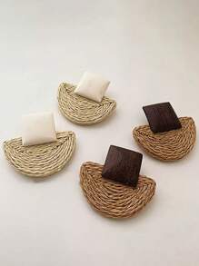 2pcs/Set Women's Fashion Boho Style Semi-Circle Wooden Rattan Handmade Hoop Drop Earrings, Suitable For Summer Beach, Seaside & Holiday Casual Wear