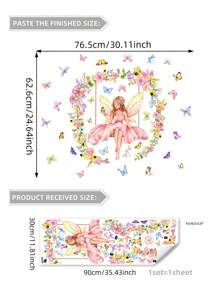 1 Set Of 2 Moon Girl Floral & Butterfly Wall Stickers For Girls' Bedroom, Living Room Or Background Wall Decor, Stickers, Wall Decal, Vinly Decal For Home Decorations, Spring Decoration Items Refresh Your Home, Rama Decoration Stickers
