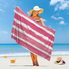 1pc Extra Large Size, Multi-Size, Blue, Navy Blue, Pink, Light Gray, Watercolor Striped, Super Soft Microfiber, Printed, Absorbent Bath Towel, Beach Towel, Essential For Vacation, Beach, Swimming Pool, Gym, MultipurposeTravel Essentials Travel Accessories Beach Essentials