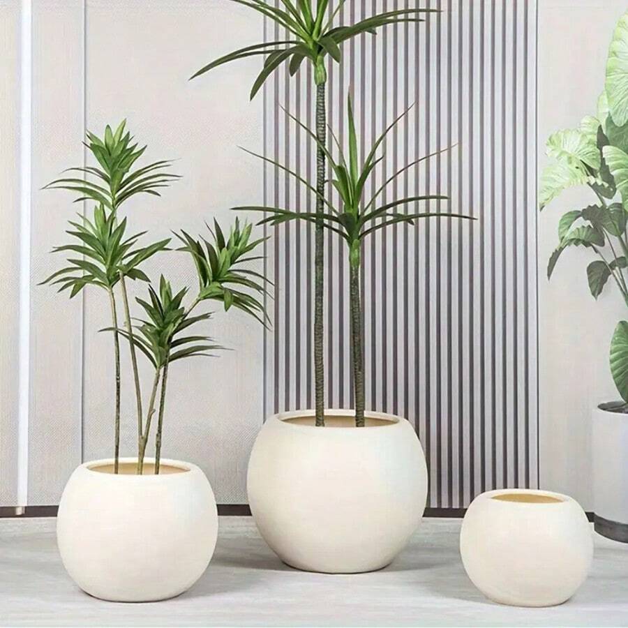 1pc Large Spherical Plastic Planter Pot, Contemporary Round Plastic Flower Pot, Lightweight Floor-Standing Indoor/Outdoor Decorative Pot For Realistic Artificial Trees, Modern Home & Garden Decor, Ideal For Home Decor, Room Decor, Bedroom Decor, Wedding Decor, Garden Decor And Birthday Decorations