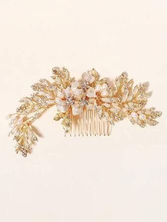 European Style Handmade Pearl Floral Hair Comb, Wedding Hair Accessories, Bridal Hairpiece For Headdress, Cheongsam Dress