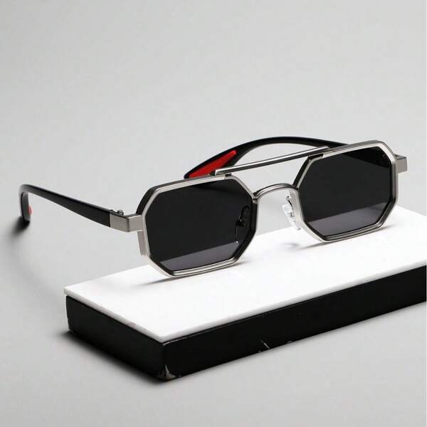 1 Pair Unisex Metal Geometric Frame Fashion Glasses, Casual & Fashionable Design, Suitable For Men And Women Back To School Fashionable Preppy School Look