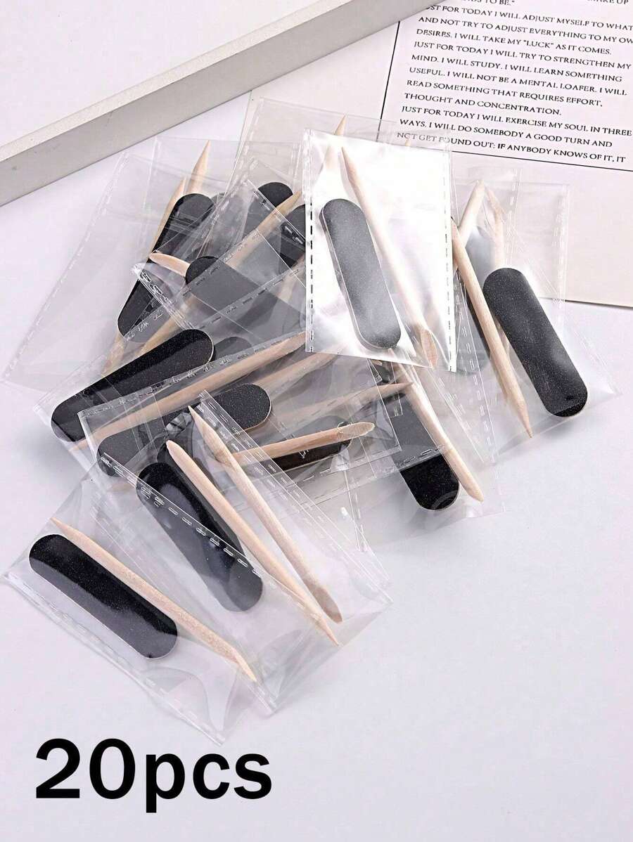 20-Pack Portable Nail Cleaning Kit, Black Double Sided Mini Nail File And Cuticle Stick Manicure Supplies Pedicure Tools Nail Supplies