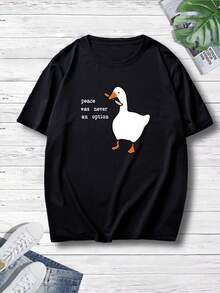 YUNCHIC - Men's Loose Letter Print T-Shirt, Creative Duck Pattern, Casual Comfortable Regular Fit Crew Neck Tee Shirt, Perfect Men's Top For Daily Wear, Fashionable & Breathable, Suitable For Casual Outings And Home - Black - View 1