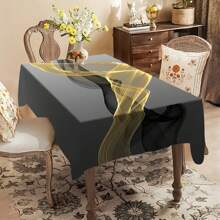 1 pieza Mantel de poliéster, diseño de patrón de pintura de nubes fluidas en color negro y dorado, mantel gris - perfecto para el hogar, la cocina, el restaurante, la fiesta, el festival, el regalo, la boda, la decoración de interiores y exteriores