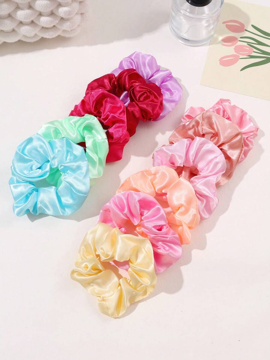 11pcs Simple Casual Girl Style Solid Color Hair Scrunchies/Headbands, Suitable For Girls Daily Use, Washing Face, Makeup, Random Color Shipped - Multicolor - View 1