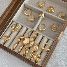 10pcs Metal Geometric Heart Shaped Rings Gift Set, Suitable For Women Everyday Wear Or Party, No Box (Mixed Styles)
