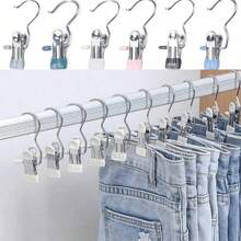 10pcs Premium Stainless Steel Clothes Clips, Adjustable Metal Pants Hanger With Clips, Laundry Clothes Hangers With Hooks, Portable Hanging Clothes Clip Decorations For Costumes, Festival, Pants And Skirt (Minor Cracking Of Resin Coating Is Normal)