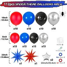 112/202pcs Spider Theme Balloon Arch Kit - Black Red Blue Silver Comic Style Decorations With Foil Star Balloons, Ribbon Balloon Chain Glue Dot Accessories | Birthday Party Backdrop, Babyshower Photo Booth Props, Men's Celebration Centerpiece Urban Power Style Decorations Easy To Arrange Birthday Decorations - Multicolor - View 9
