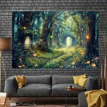 1pc Vibrant Fireflies Forest Backdrop - Enchanting Fairy Tale Scene, Polyester Material, Multipurpose Decor For Birthday Parties, Spring Events, And Home Decor - Universal Fit, Easy Setup, And Reusable Design - Multicolor - View 5
