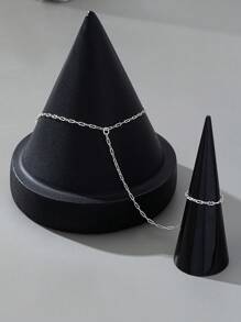 1 Pc Minimalist Beaded Chain Linked Finger Ring