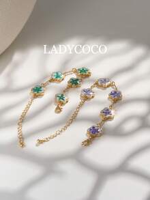 2 件优雅手工真花链手链，适合女士和情侣