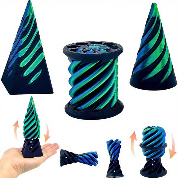 Set de 3 conos imposibles, cono espiral, pirámide imposible pasante, cono espiral impreso en 3D, mini decoración de escritorio con ilusión de rosca de vórtice, regalo de relajación para la ansiedad