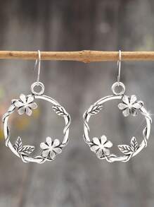 1 Par de Brincos Vintage de Metal com Desenho Floral e Vinha em Estilo Minimalista, Elegante Presente de Joias de Moda Retrô para Mulheres