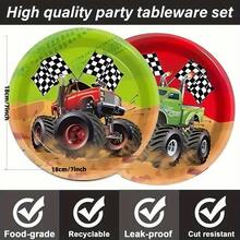30 件越野赛车主题一次性纸盘，7 英寸越野怪物卡车盘，适合生日派对、赛车主题活动、节日、日常餐饮 - 彩色 - 查看 10