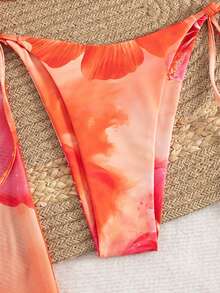 3pcs Women's Summer Halter Floral Print Skirt, Bikini Swimsuit & Mesh Maxi Dress Set