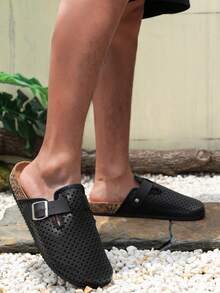 Men's Mule Shoes New Spring Vintage Slip-On Loafers Casual Slouchy Shoes, Closed Toe Flat Mules With Adjustable Strap, Available In Non-Fleece All Season And Thermal Lined Warm Autumn/Winter Versions - Black Hole - View 5