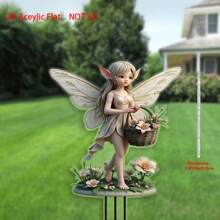 [2D Flat] 1pc Bohemian Style Angel Fairy Garden Stake, 5.91" X 7.87" Acrylic Garden Decor Sign, Waterproof And Scratch-Resistant, Multipurpose Indoor/Outdoor Decoration For Patio And Lawn, Suitable For Various Room Types, Ideal For New Year, Easter, St. Patrick's Day, Valentine's Day, No Electricity Required