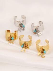 1pc Fashionable Stainless Steel 26 A-Z Initial Letter Ring For Women Heart Charms Initial Alphabet Couple Ring Open Ring Letter Design Rings Jewelry Gifts - Ring - View 3