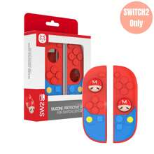 Switch2 Joy-Con Silikonhülle & Retro-Spiel-Cartoon-Daumengriffe für Switch2 Joy-Con - Rot/Blau, niedliches Schnurrbart- und Latzhosen-Design, rutschfestes Gaming-Zubehör als Geschenk