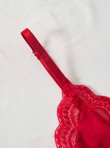 2pcs Lace Patchwork, Bow Decor, Romantic Side Slit Camisole Nightgown ,Vacation
