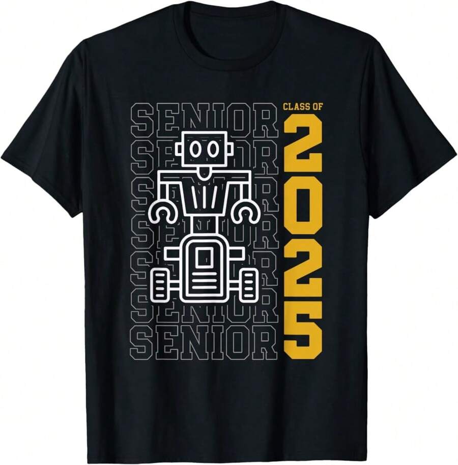 Class Of 2025 High School Senior Robotics Club T-Shirt Gift For Couple Gift For Partner,Funny Graphic T Shirts,Vintage T Shirts,100 Percent Cotton T Shirt,Oversize,S-XXXL - 黑色 - 查看 1