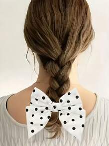 1pc Fabric Hair Clip, Sweet Polka Dot Printed Bowknot Spring Clip Hair Accessory, Suitable For Ponytail, Bun, Wedding And Casual Wear, Claw Clips, Clips For Hair, Hair Slide, Hair Claws